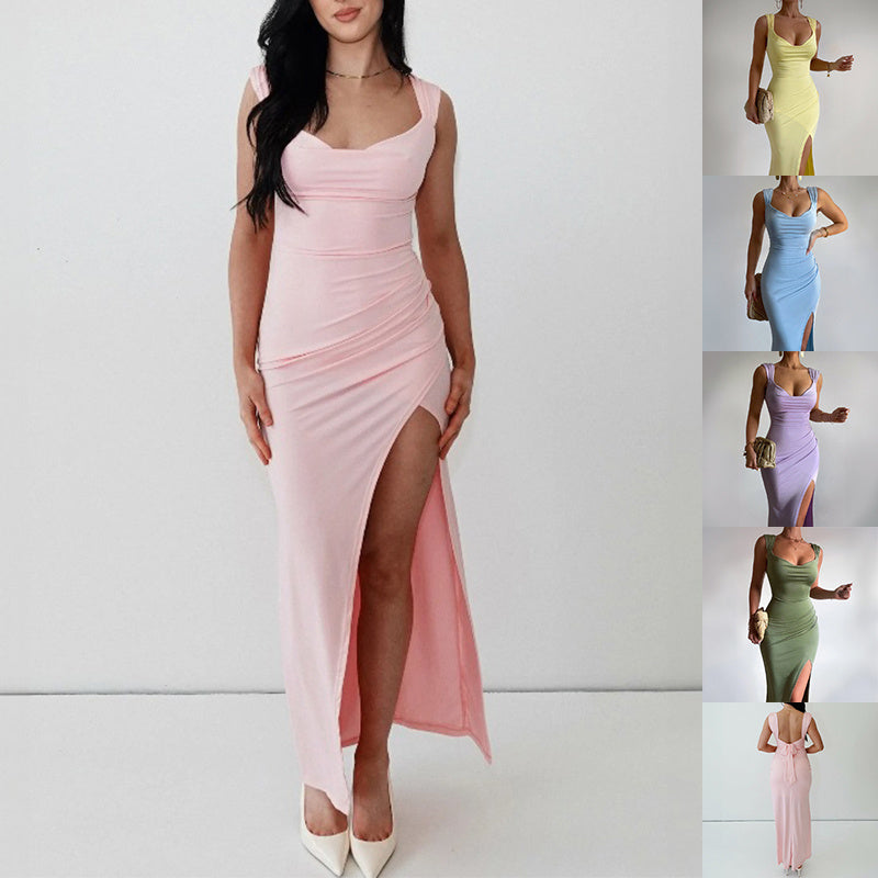 Slim Sleeveless Slit Dress With Back Tie Design Fashion Temperament Dresses For Women Clothing - 𝓢𝓱𝓸𝓹𝓵𝓮𝓬𝔂
