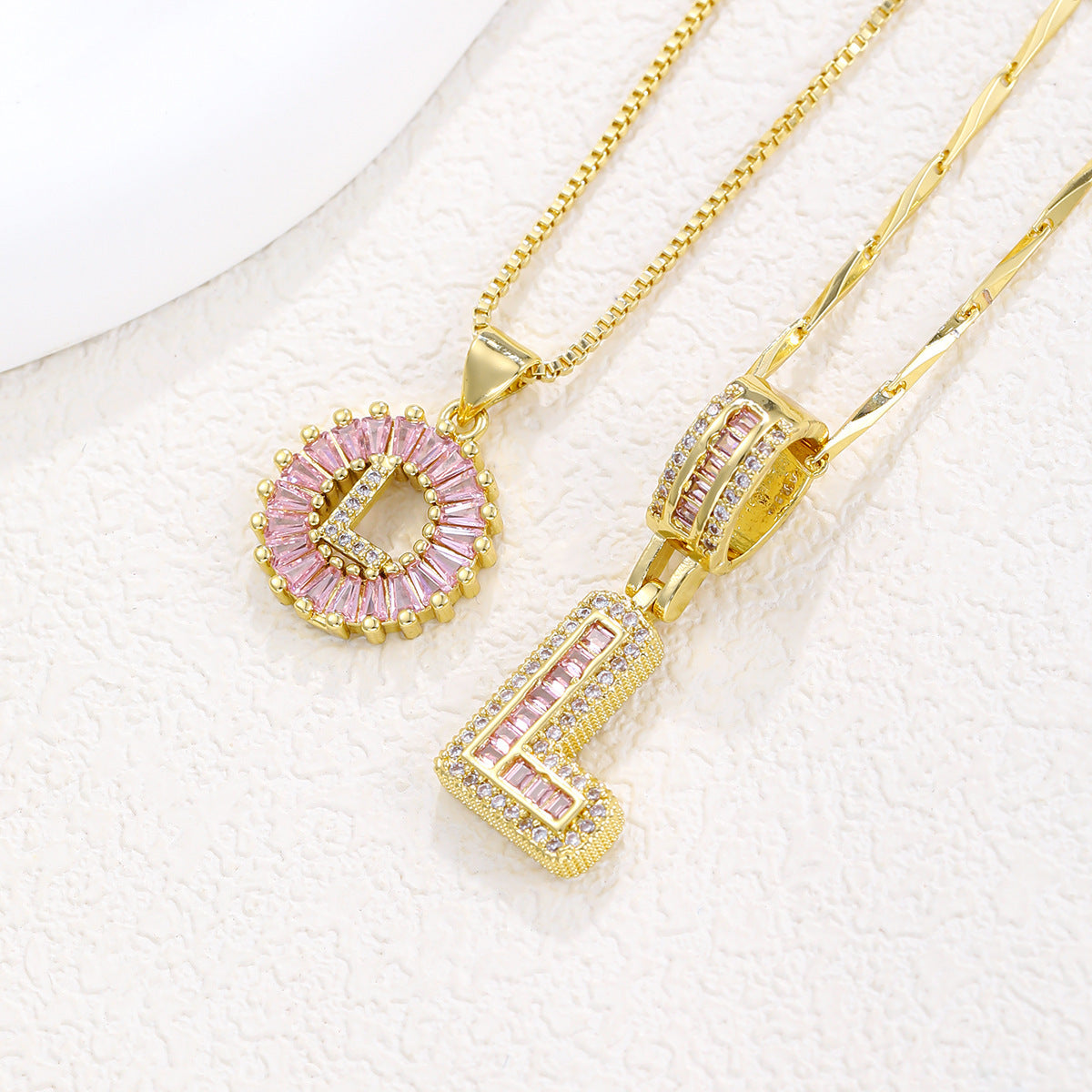 26 Letter Pendant Necklace Copper Inlaid Zirconium Plated Real Gold