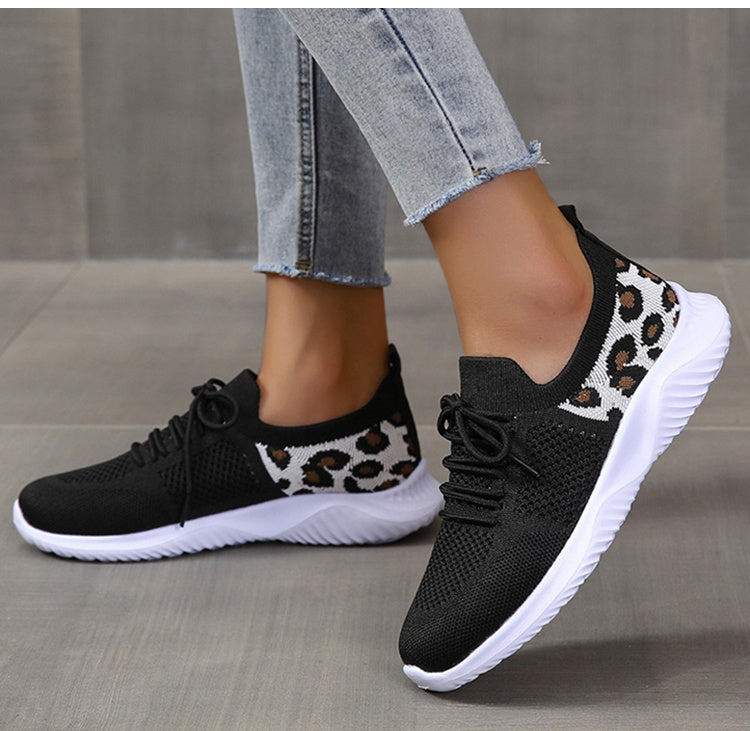 White Shoes Women Leopard Print Lace-up Sneakers Sports - 𝓢𝓱𝓸𝓹𝓵𝓮𝓬𝔂