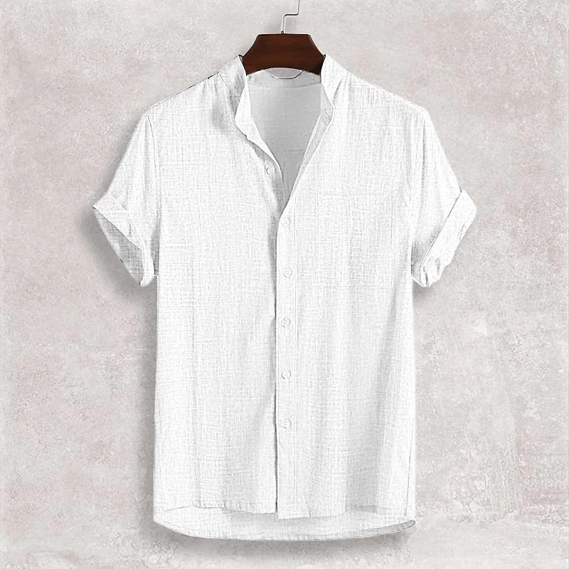 Men's Stand Collar Cotton Cardigan Short Sleeve Thin - 𝓢𝓱𝓸𝓹𝓵𝓮𝓬𝔂
