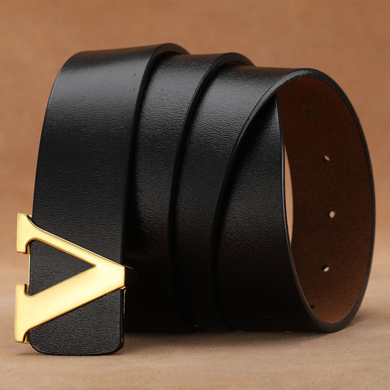 Factory Direct Sales Retro Smooth Genuine Leather Pure Cowhide Letter V Pants Belt - 𝓢𝓱𝓸𝓹𝓵𝓮𝓬𝔂