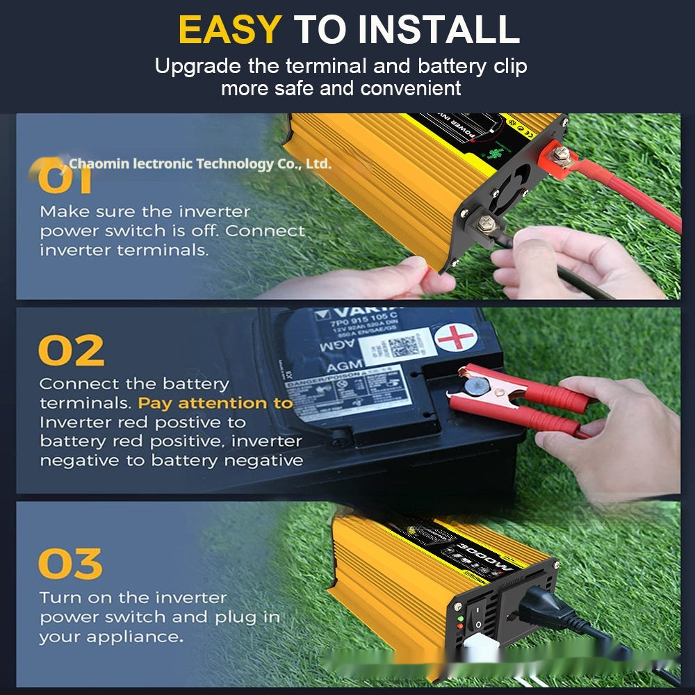 Inverter 12V To 220V110V3000W Vehicle Solar Power Conversion Inverter Off-grid High Frequency Correction - 𝓢𝓱𝓸𝓹𝓵𝓮𝓬𝔂