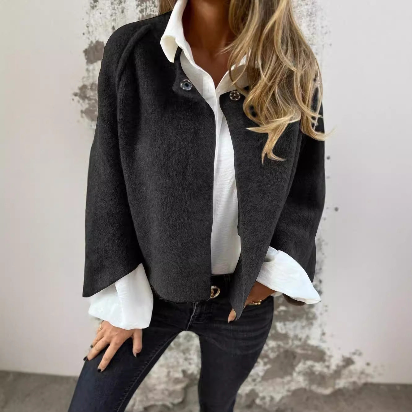 Women's Batwing Sleeve Cardigan Autumn And Winter Loose Short Cashmere Long Sleeve Coat - 𝓢𝓱𝓸𝓹𝓵𝓮𝓬𝔂