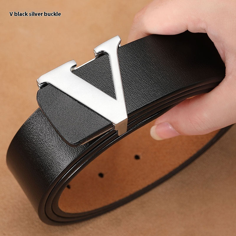 Factory Direct Sales Retro Smooth Genuine Leather Pure Cowhide Letter V Pants Belt - 𝓢𝓱𝓸𝓹𝓵𝓮𝓬𝔂