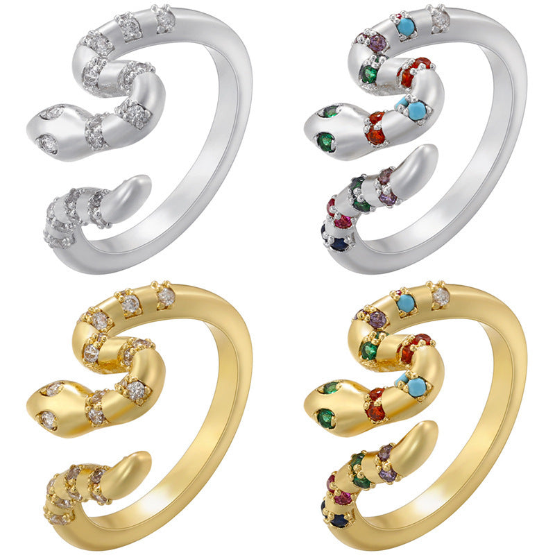 Micro Inlay Colorful Crystals Snake Ring - 𝓢𝓱𝓸𝓹𝓵𝓮𝓬𝔂