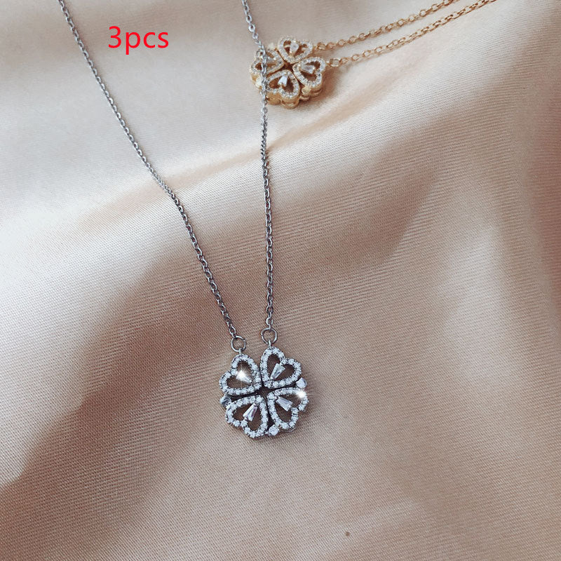 Explosive Style Detachable Deformed Four-leaf Clover Necklace For Women A Multi-wearing Zircon Small Love Short Clavicle Chain - 𝓢𝓱𝓸𝓹𝓵𝓮𝓬𝔂