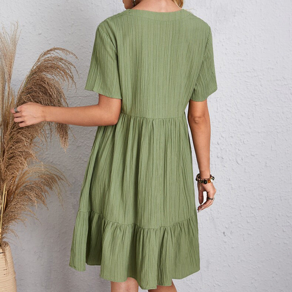 V-neck Short Sleeve Dress Summer Fashion Casual Loose Ruffled Dresses Beach Clothing Women - 𝓢𝓱𝓸𝓹𝓵𝓮𝓬𝔂