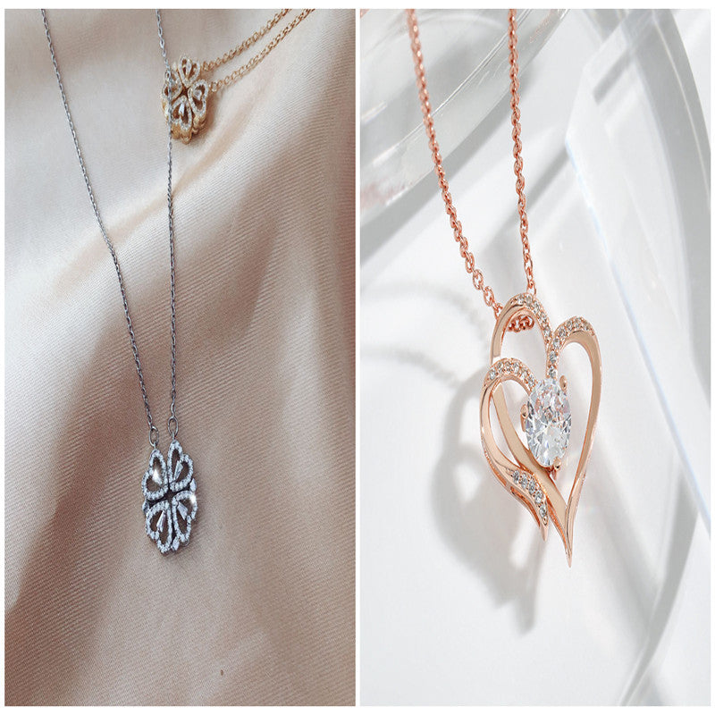 Explosive Style Detachable Deformed Four-leaf Clover Necklace For Women A Multi-wearing Zircon Small Love Short Clavicle Chain - 𝓢𝓱𝓸𝓹𝓵𝓮𝓬𝔂