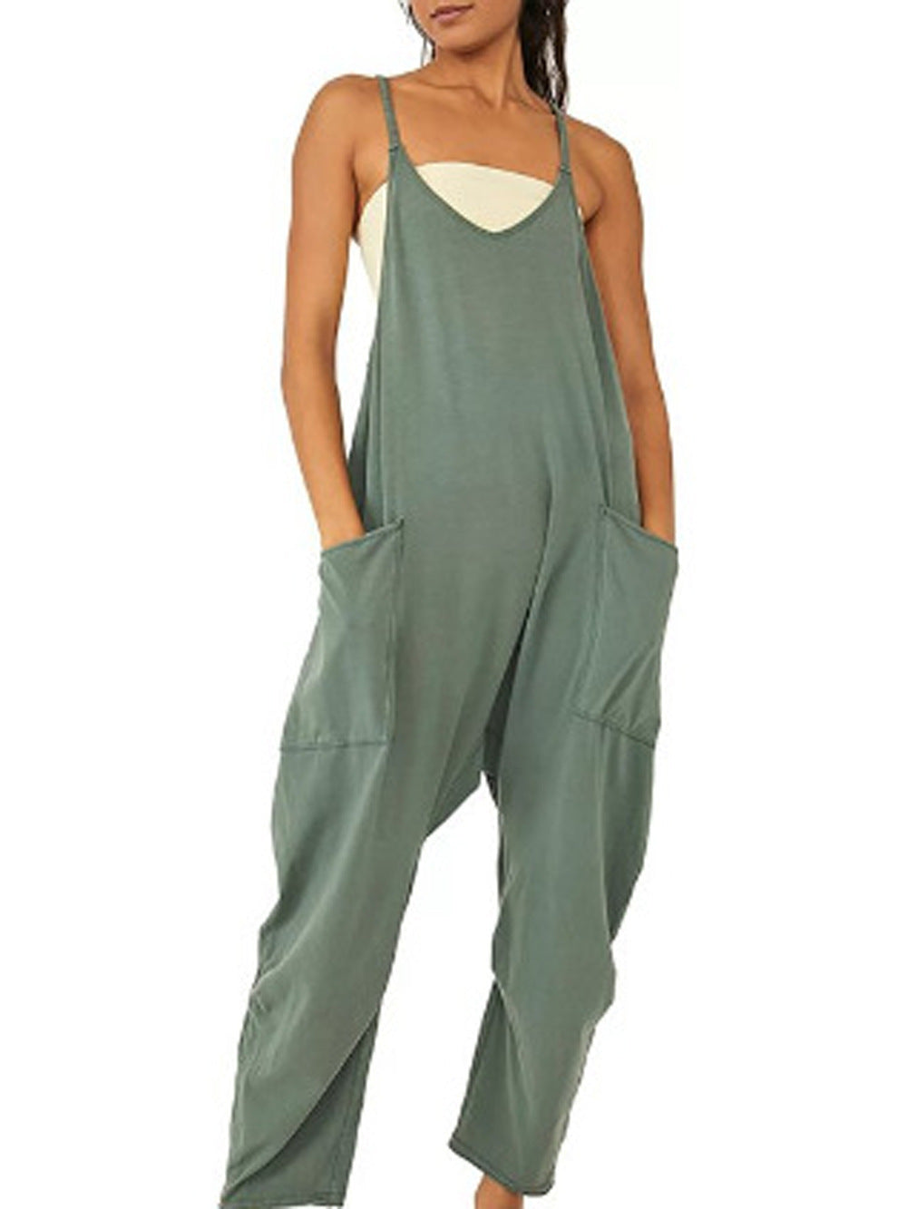 Summer Women's Loose Sleeveless Jumpsuits Spaghetti Strap Long Pant Romper Jumpsuit With Pockets Zipper - 𝓢𝓱𝓸𝓹𝓵𝓮𝓬𝔂