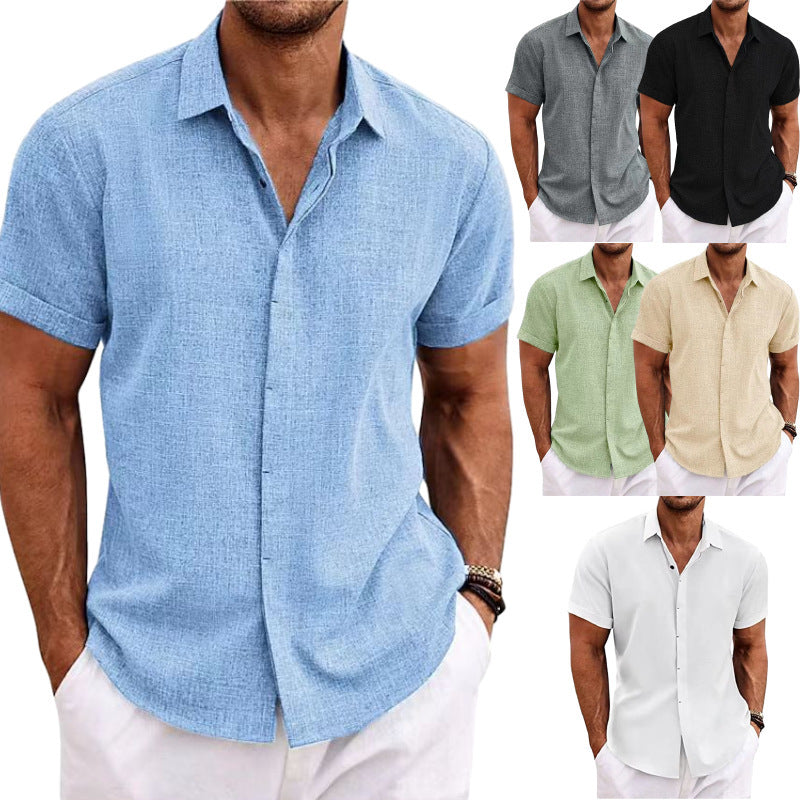 Men's Solid Color Loose Linen Short-sleeved T-shirt - 𝓢𝓱𝓸𝓹𝓵𝓮𝓬𝔂