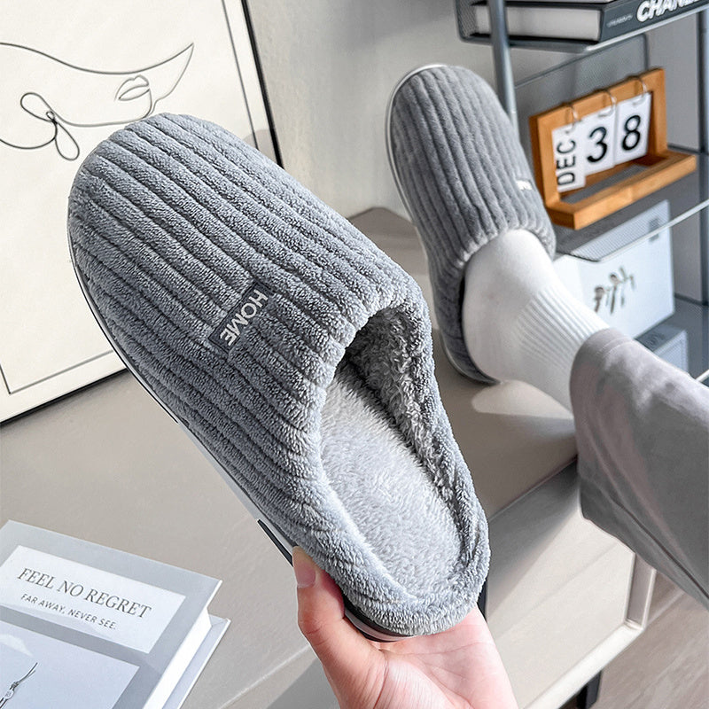 Solid Color Simple Cotton Slippers Winter Non-slip Home Warm Plush Slippers Household Indoor Couple Women's House Shoes - 𝓢𝓱𝓸𝓹𝓵𝓮𝓬𝔂