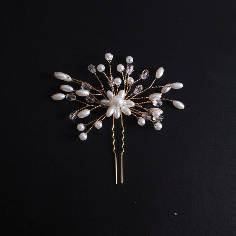 Korean Exquisite Pearl Comb Diamond Crystal Fork Handmade Hairpin Bridal Headwear Accessories - 𝓢𝓱𝓸𝓹𝓵𝓮𝓬𝔂