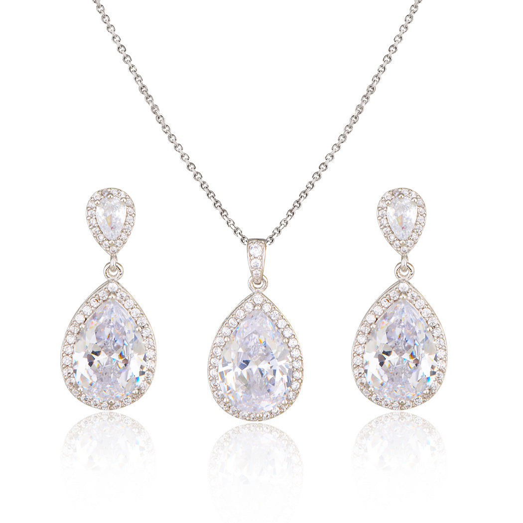 Bright Big Zircon Water Drops Necklace Eardrops Suit Bride Wedding Jewelry Simple Graceful - 𝓢𝓱𝓸𝓹𝓵𝓮𝓬𝔂
