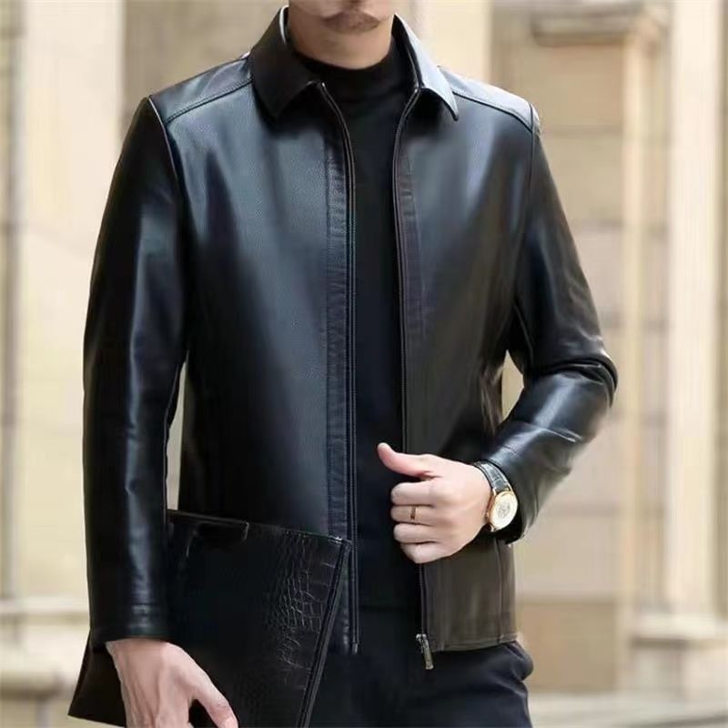 Leather Jacket For Middle-aged Men Leather Clothing With Stand Collar Men Fleece-lined - 𝓢𝓱𝓸𝓹𝓵𝓮𝓬𝔂