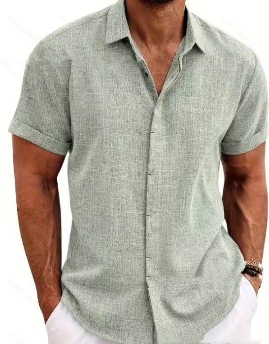 Men's Solid Color Loose Linen Short-sleeved T-shirt - 𝓢𝓱𝓸𝓹𝓵𝓮𝓬𝔂