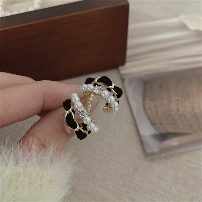 Black Velvet Water Drop Ear Ring High-grade Metal Stud Earrings