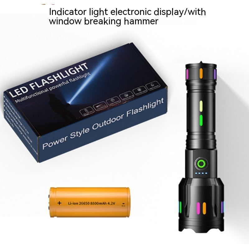 Strong Light Zoom Multi-functional Flashlight Type-C Charging Digital Display