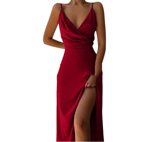 V-neck Slit Sling Dress Summer Fashion Sexy Slim Suspender Dresses For Women Clothing - 𝓢𝓱𝓸𝓹𝓵𝓮𝓬𝔂
