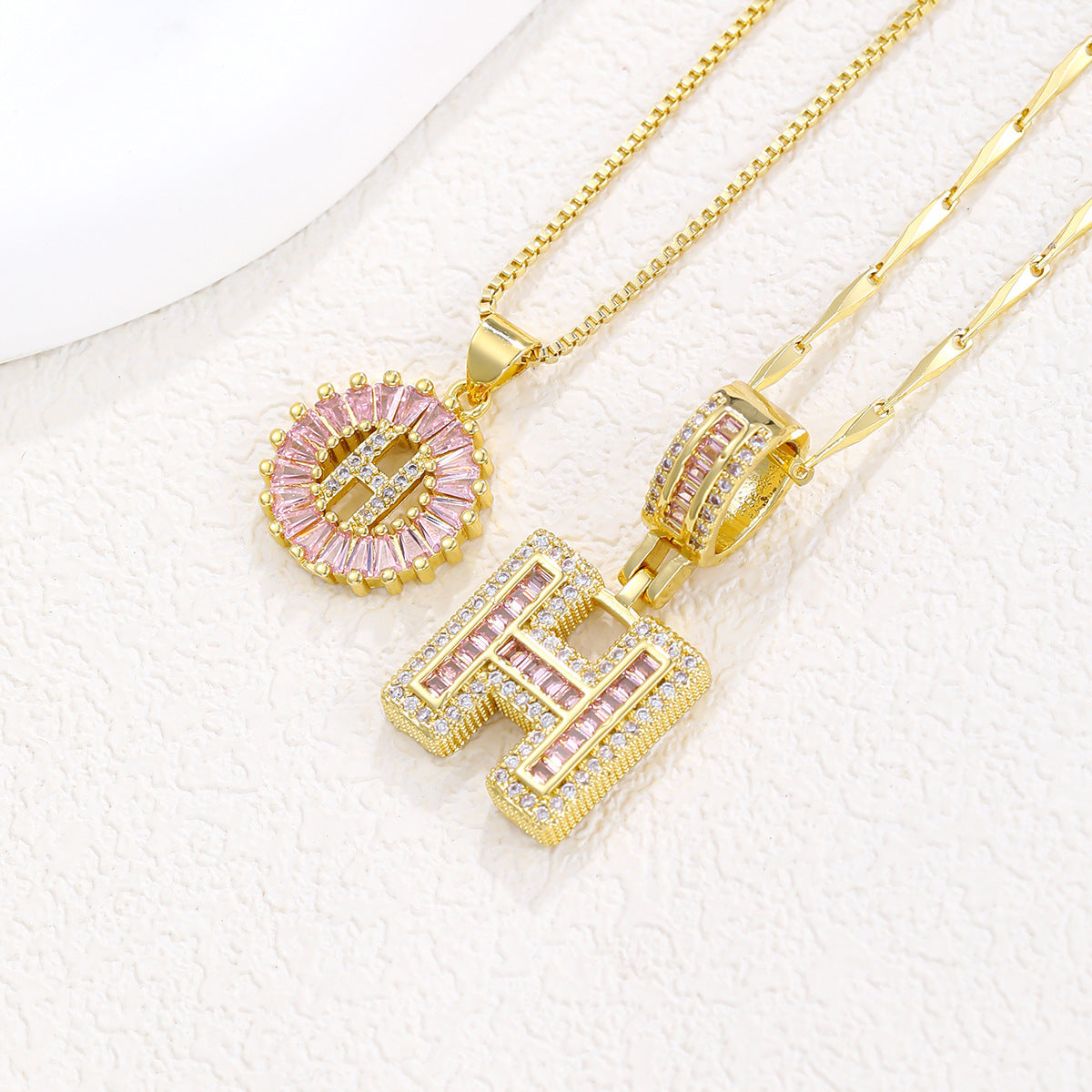 26 Letter Pendant Necklace Copper Inlaid Zirconium Plated Real Gold