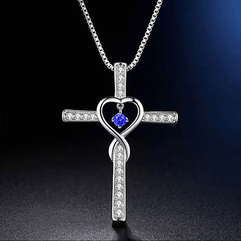 Infinity Love God We Trust Christian Cross Birthstone Crystal Pendant Necklace Colour Gems Zircon Heart Necklace Women Jewelry - 𝓢𝓱𝓸𝓹𝓵𝓮𝓬𝔂