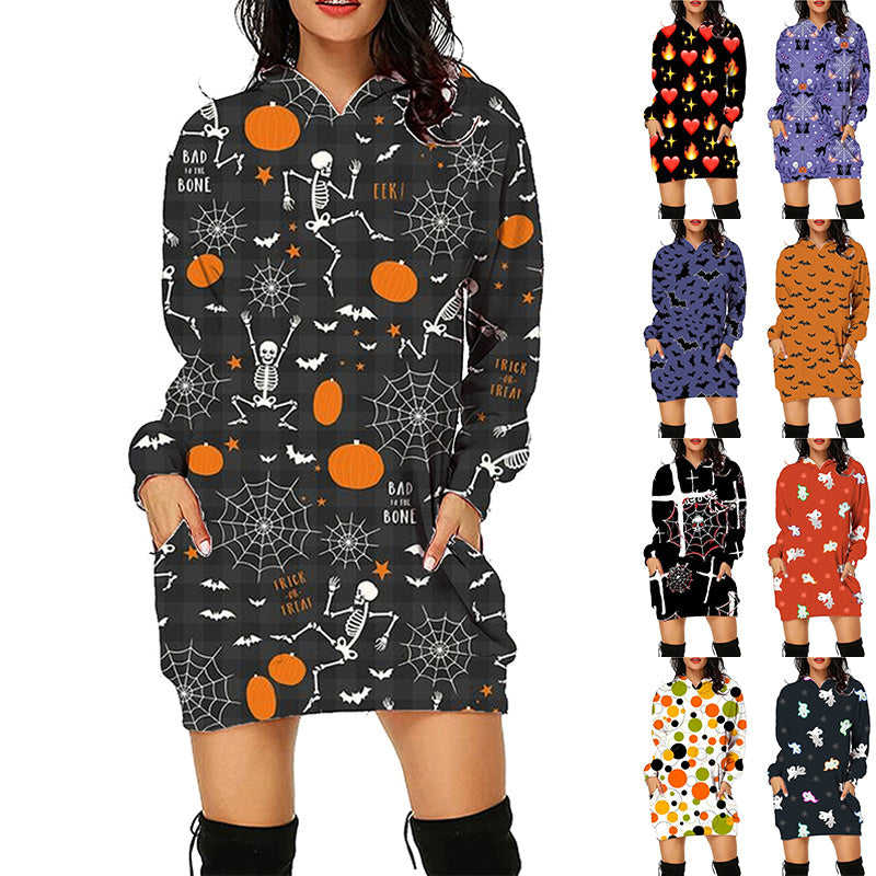 Halloween Print Long Hoodie With Pockets Sweater Long Sleeve Clothes Women - 𝓢𝓱𝓸𝓹𝓵𝓮𝓬𝔂