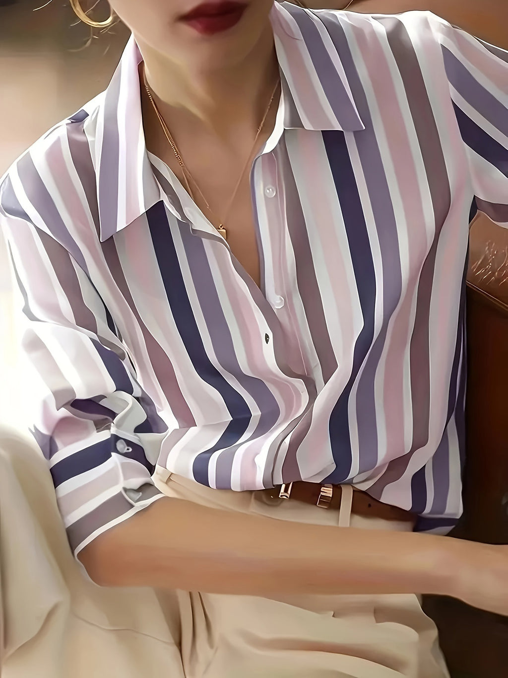 Color Blocking Temperament Striped Shirt For Women - 𝓢𝓱𝓸𝓹𝓵𝓮𝓬𝔂