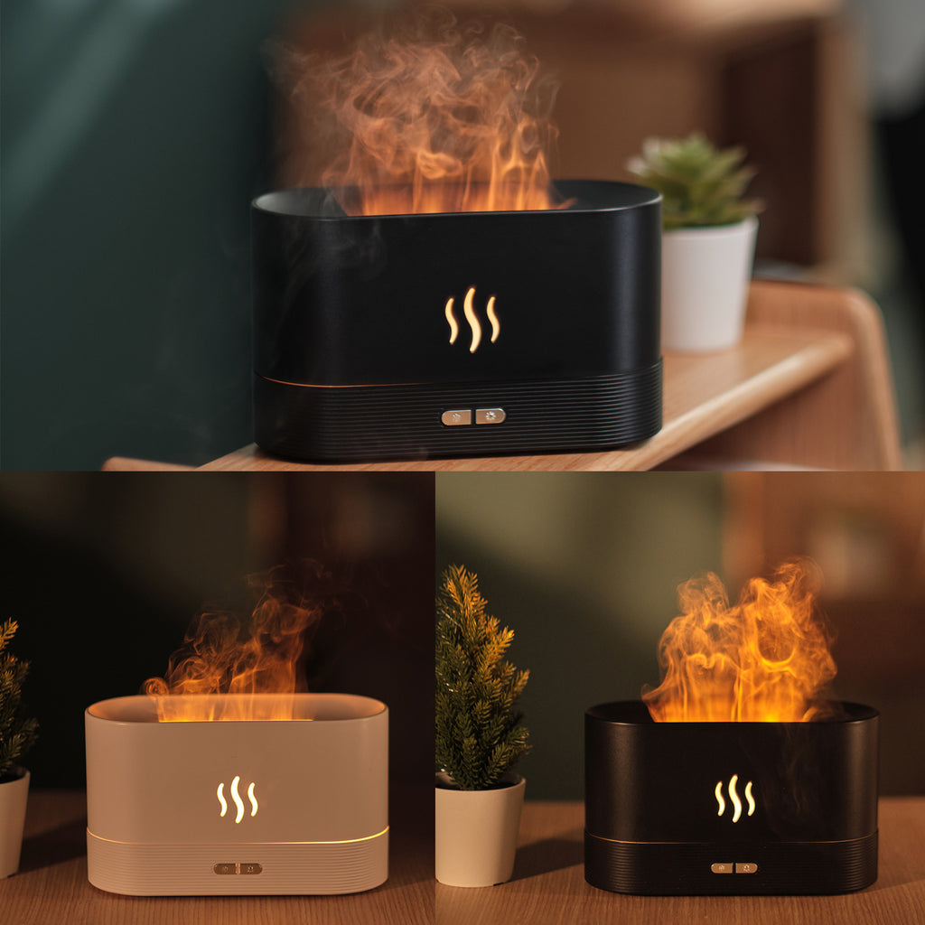 Aroma Diffuser With Flame Light Mist Humidifier Aromatherapy Diffuser With Waterless Auto-Off Protection For Spa Home Yoga Office - 𝓢𝓱𝓸𝓹𝓵𝓮𝓬𝔂