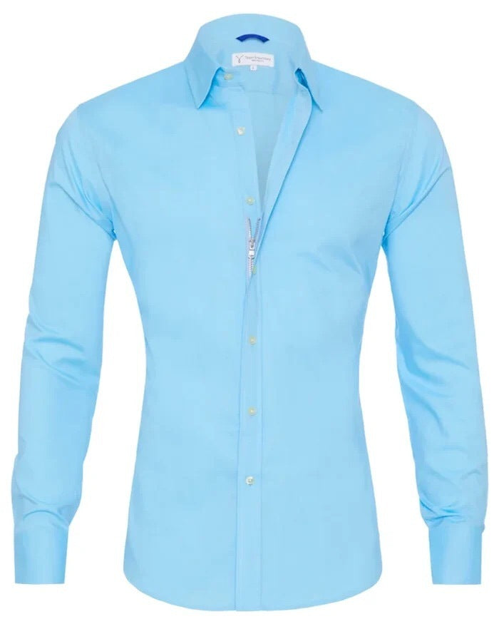 Long Sleeve Zipper Shirt With Button Design Fashion Lapel Tops For Mens Clothing - 𝓢𝓱𝓸𝓹𝓵𝓮𝓬𝔂