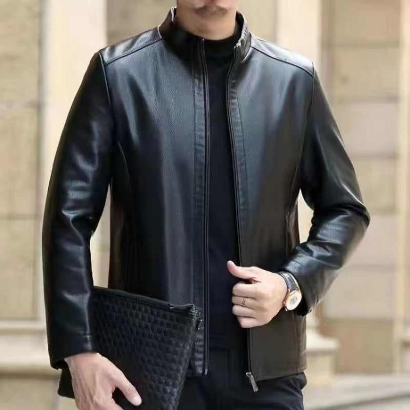 Leather Jacket For Middle-aged Men Leather Clothing With Stand Collar Men Fleece-lined - 𝓢𝓱𝓸𝓹𝓵𝓮𝓬𝔂