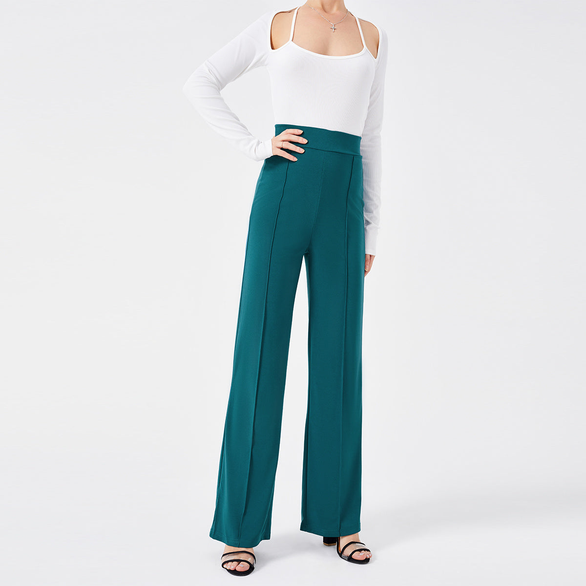 Solid Color Casual Pants Slim, High-waisted Bell Bottoms - 𝓢𝓱𝓸𝓹𝓵𝓮𝓬𝔂