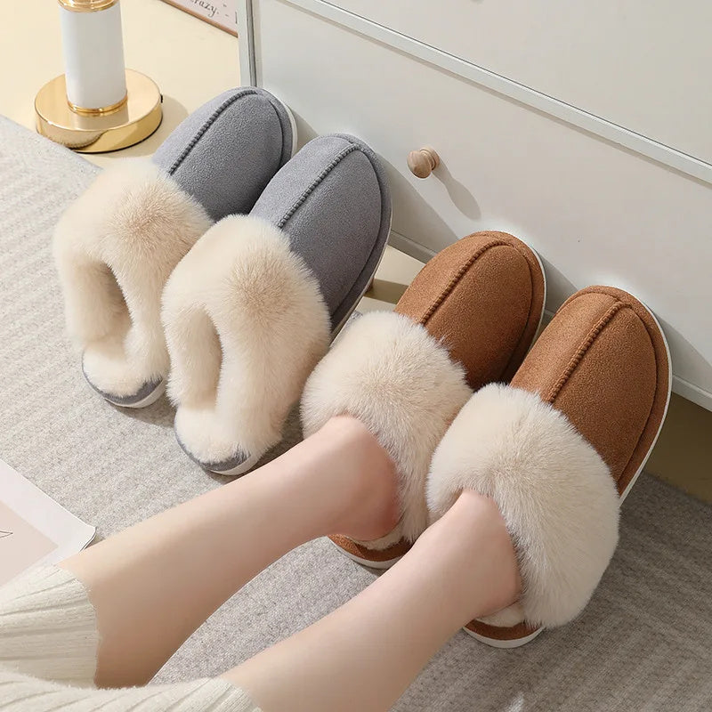 Winter Warm Plush Home Slippers Indoor Fur Slippers Women Soft Lined Cotton Shoes Comfy Non-Slip Bedroom Fuzzy House Shoes Women Couple - 𝓢𝓱𝓸𝓹𝓵𝓮𝓬𝔂