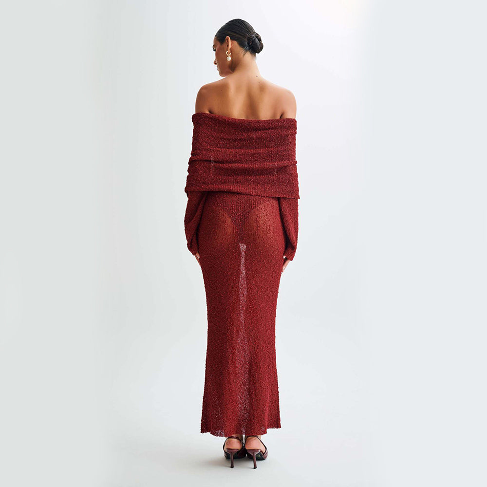 New One-shoulder Knitted Long-sleeved Dress Sexy Beach Holiday Long Dresses Womens Clothing - 𝓢𝓱𝓸𝓹𝓵𝓮𝓬𝔂