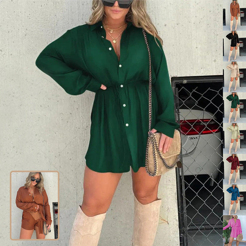 Women's Long Sleeve Jumpsuit With Button Fashion Shirt Dress - 𝓢𝓱𝓸𝓹𝓵𝓮𝓬𝔂