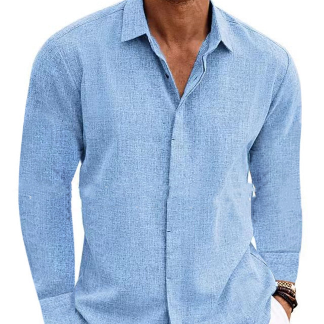 Long Sleeve T-shirt Undershirt Solid Color Long Sleeve Cotton Linen Shirt Men - 𝓢𝓱𝓸𝓹𝓵𝓮𝓬𝔂