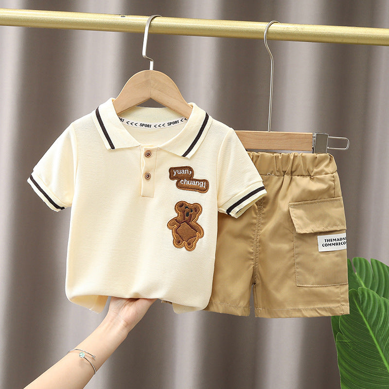 Boys Summer Suit Summer New Children's Boys' Fashion Short-sleeved Cartoon Shirt Two-piece Set 
