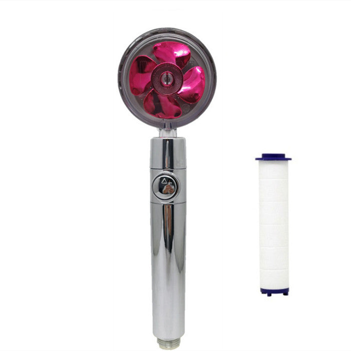 Propeller Driven Shower Head With Stop Button And Cotton Filter Turbocharged High Pressure Handheld Shower Nozzle 