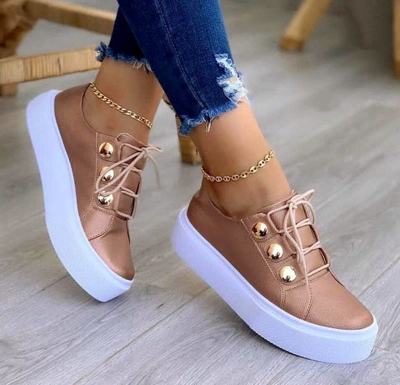 Lace-up Flats Sneakers Women Rivet Casual Shoes - 𝓢𝓱𝓸𝓹𝓵𝓮𝓬𝔂