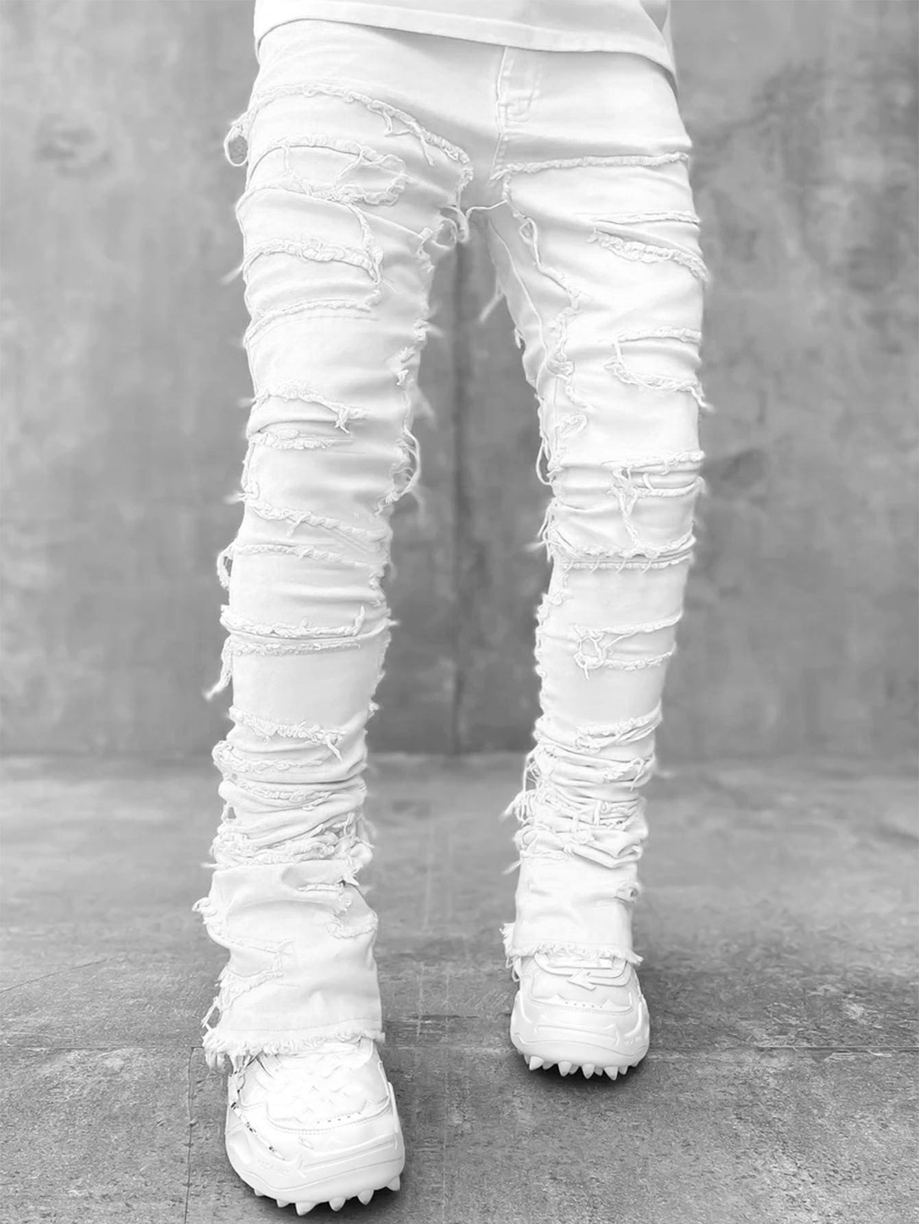 Men Trousers Individual Patched Pants Long Tight Fit Stacked Jeans For Mens Clothing - 𝓢𝓱𝓸𝓹𝓵𝓮𝓬𝔂