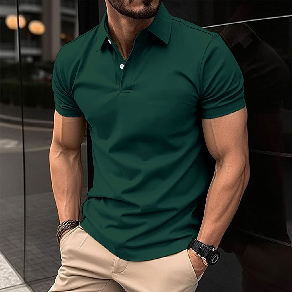 Summer Short Sleeve Polo Shirt Men Solid Color Button Lapel Button Top - 𝓢𝓱𝓸𝓹𝓵𝓮𝓬𝔂