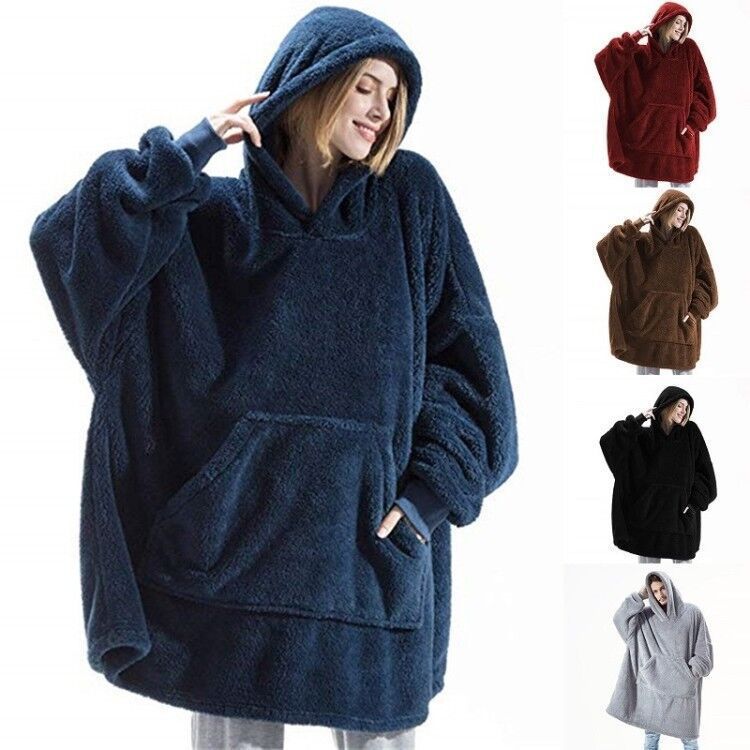Hoodie Sweatshirt With Big Pocket Tops Sweater Comfortable Loose Double-Sided Fleece Thicker Wearable Blanket - 𝓢𝓱𝓸𝓹𝓵𝓮𝓬𝔂