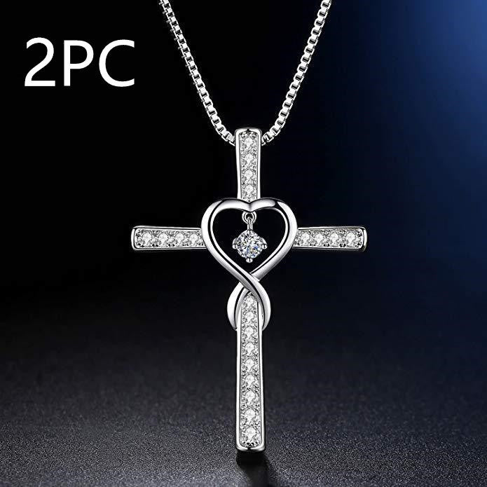 Infinity Love God We Trust Christian Cross Birthstone Crystal Pendant Necklace Colour Gems Zircon Heart Necklace Women Jewelry - 𝓢𝓱𝓸𝓹𝓵𝓮𝓬𝔂