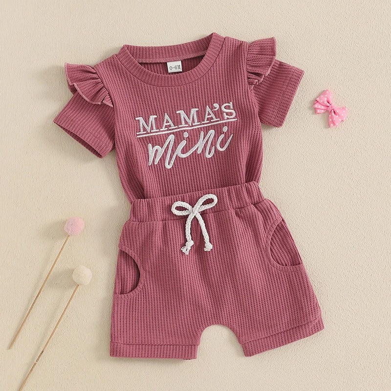 Girls Fashion Letter I Embroidery Waffle Suit - 𝓢𝓱𝓸𝓹𝓵𝓮𝓬𝔂