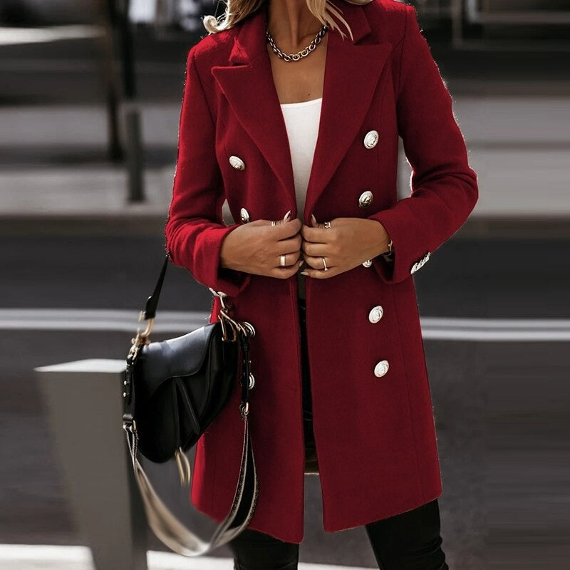 Fashion Turndown Collar Jacket For Women Autumn Winter Long-sleeved Double-breasted Woolen Coat - 𝓢𝓱𝓸𝓹𝓵𝓮𝓬𝔂
