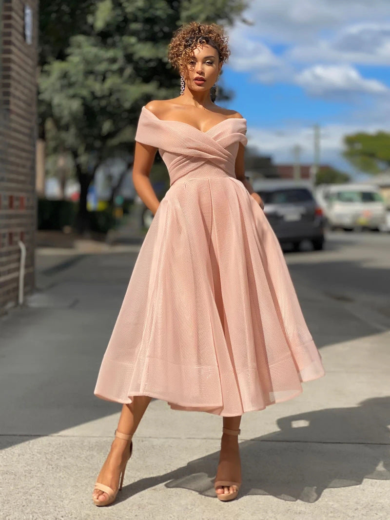Womens Solid Casual Party Night Dress Club Off Shoulder Gown Elegant Backless Sexy Dress Birthday - 𝓢𝓱𝓸𝓹𝓵𝓮𝓬𝔂