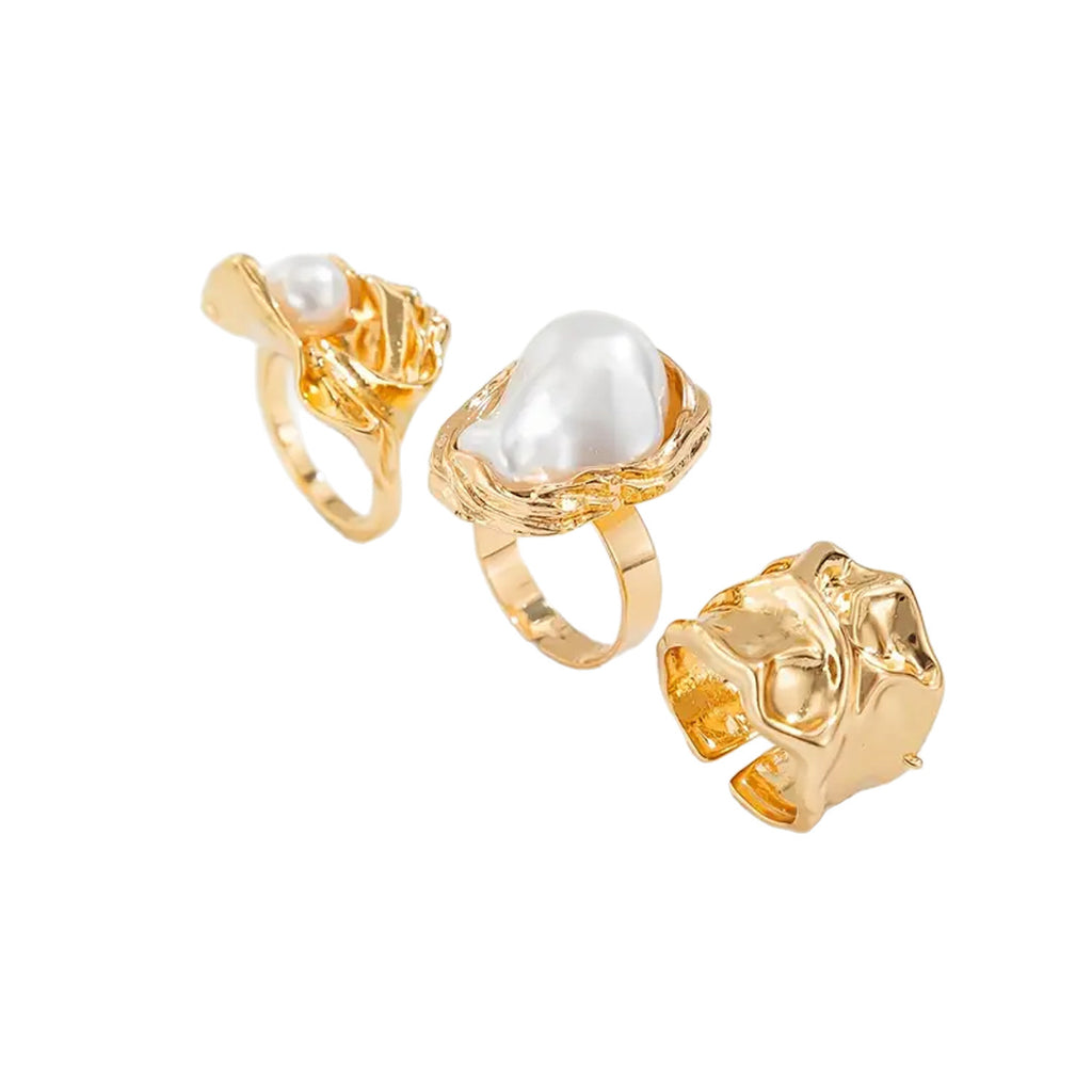 Baroque Inlaid Shaped Pearl Ring Geometric Retro Irregular