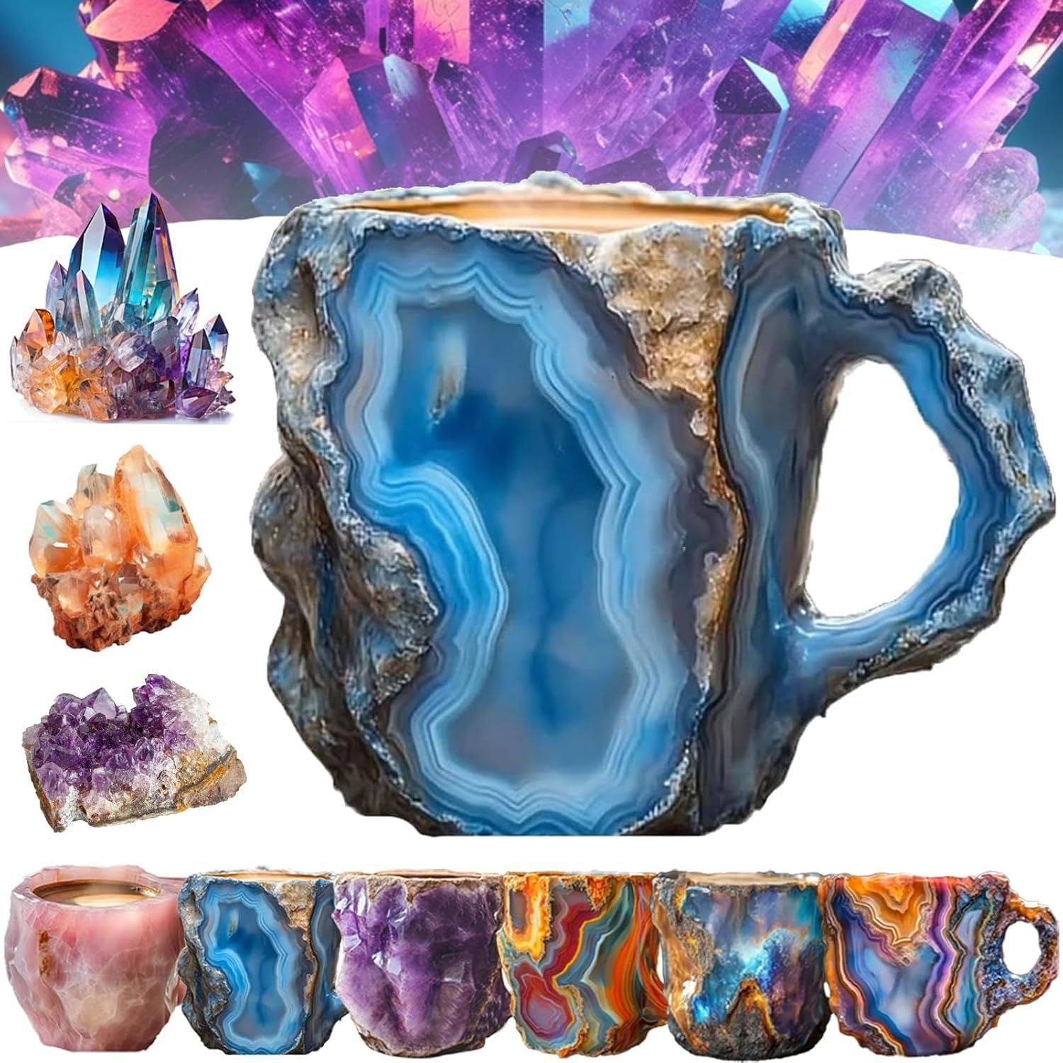 400ml Resin Mineral Crystal Coffee Mugs With Handles Elegant Fake Mineral Crystal Cup For Workplace Home Decor Christmas Gift Kitchen Gadgets - 𝓢𝓱𝓸𝓹𝓵𝓮𝓬𝔂