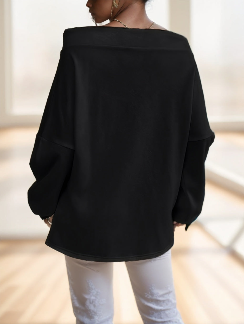 A Solid-color Long-sleeved Top With A Large Collar For Ladies - 𝓢𝓱𝓸𝓹𝓵𝓮𝓬𝔂