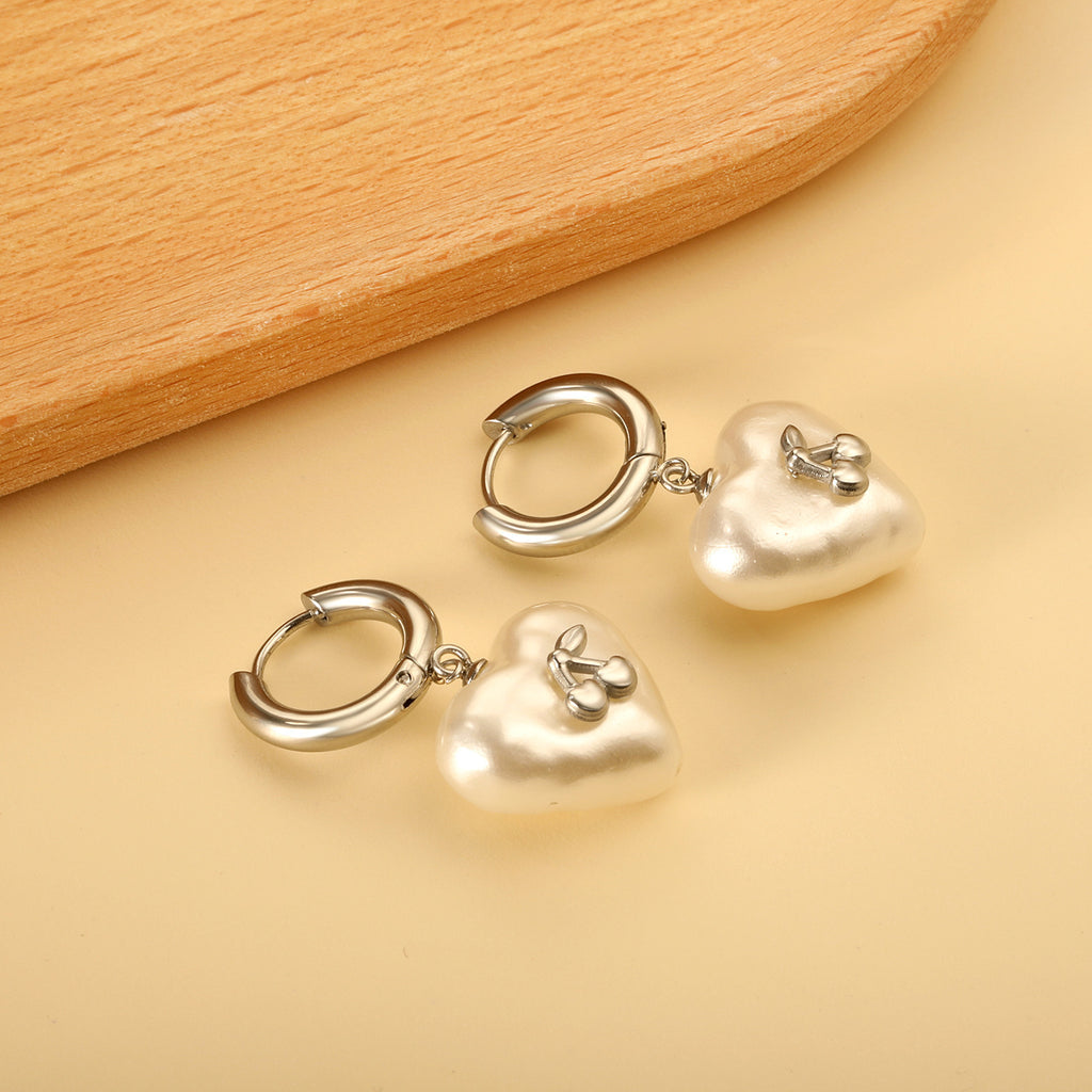 Versatile Personality Stainless Steel Circle Cherry Heart Pearl Earrings - 𝓢𝓱𝓸𝓹𝓵𝓮𝓬𝔂