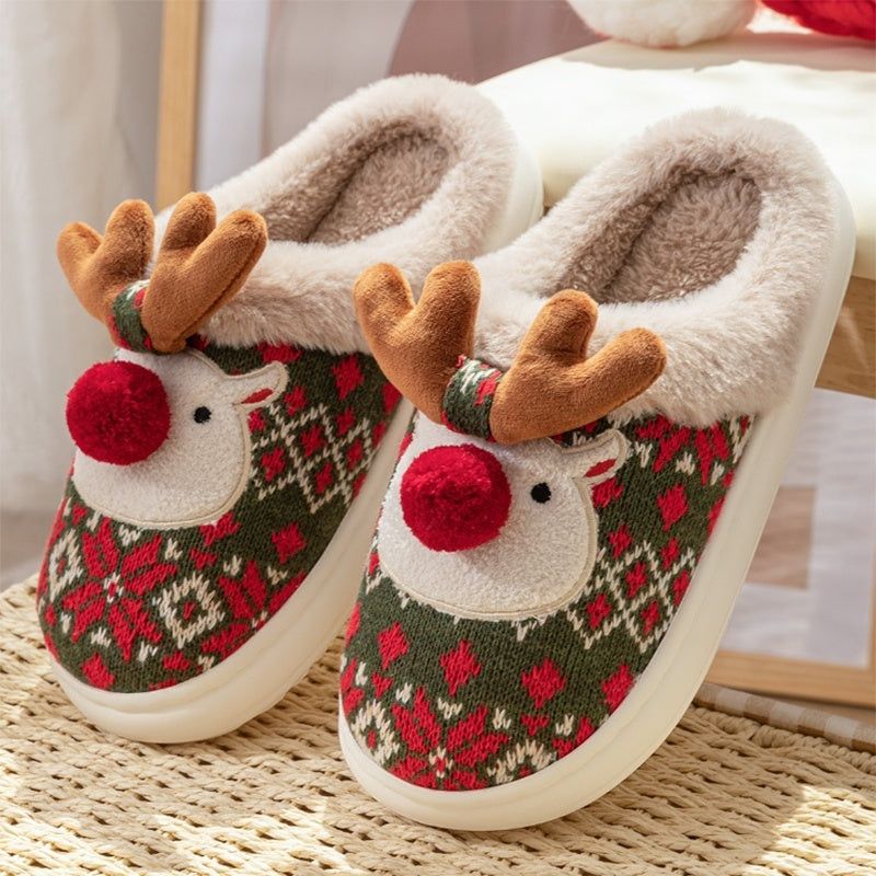 Cute Christmas Elk Plush Slippers Winter Ins Fashion Non-slip Floor Bedroom Home Slippers For Women Fuzzy House Shoes - 𝓢𝓱𝓸𝓹𝓵𝓮𝓬𝔂