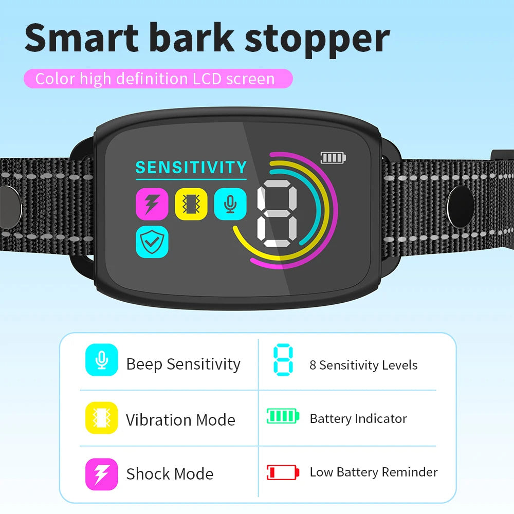 Smart Automatic Anti Barking Dog Collar Rechargeable Bark Stopper Stop Barking HD Digital Display IP67 Waterproof Collar For Dogs Pet Products - 𝓢𝓱𝓸𝓹𝓵𝓮𝓬𝔂